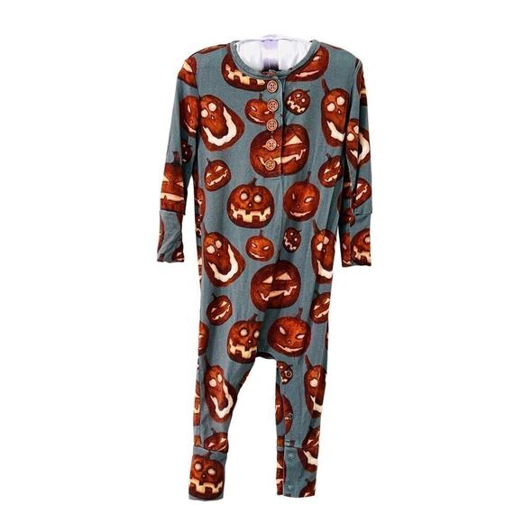 Posh Peanut Gray Bamboo Halloween‎ Jack-o-lantern Pumpkins Romper 12-18 months - Picture 1 of 7